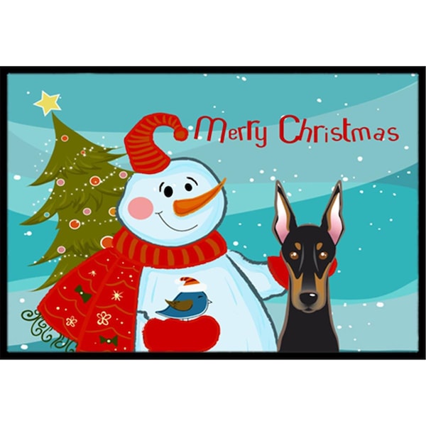 Carolines Treasures Snowman With Doberman Indoor and Outdoor Mat- 24 x 36 in. BB1865JMAT - main